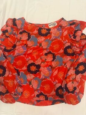 BUCKETLIST Red Floral Puff-Sleeve Blouse
